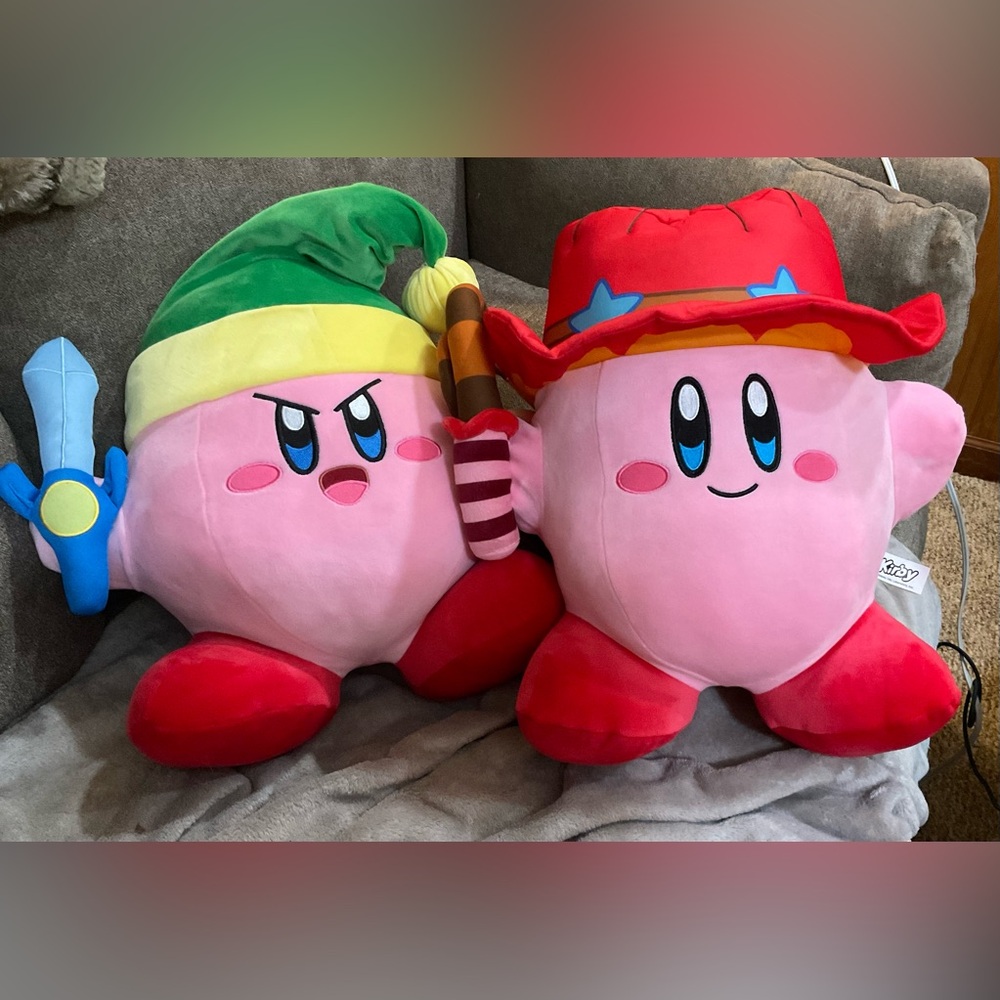 Nintendo Kirby mega plush 14’ inches Pink and Red cowboy and sword duo/set both.